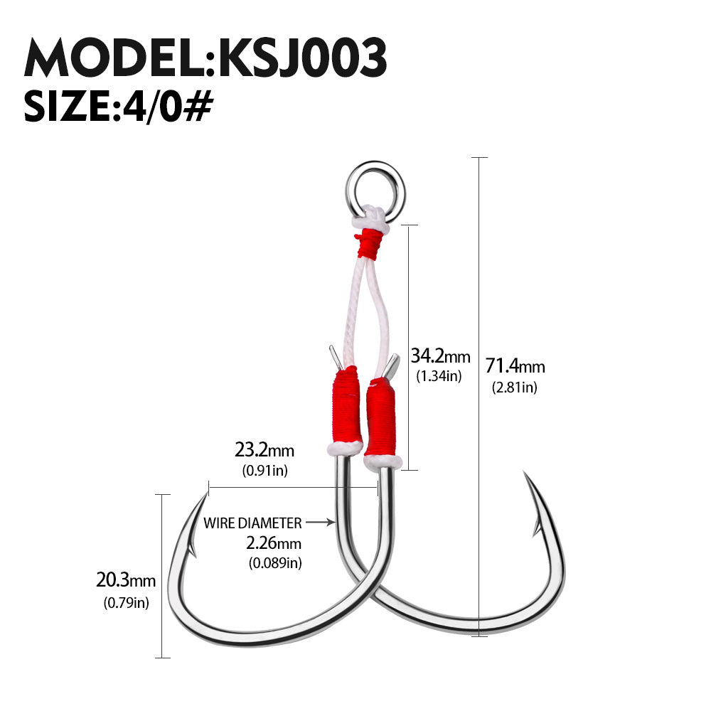 PROBEROS 5PC Metal Jig Assist Hook with Kevlar Line,Solid Ring,Jigging Spoon,Saltwater Fishhook,Corrosion and Seawater Resistance Hook