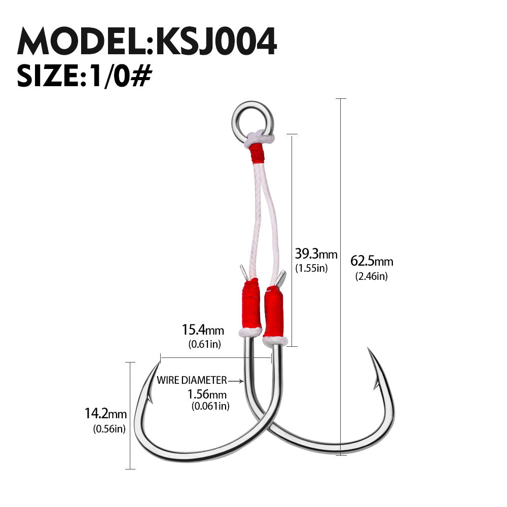 PROBEROS 5PC Metal Jig Assist Hook with Kevlar Line,Solid Ring,Jigging Spoon,Saltwater Fishhook,Corrosion and Seawater Resistance Hook