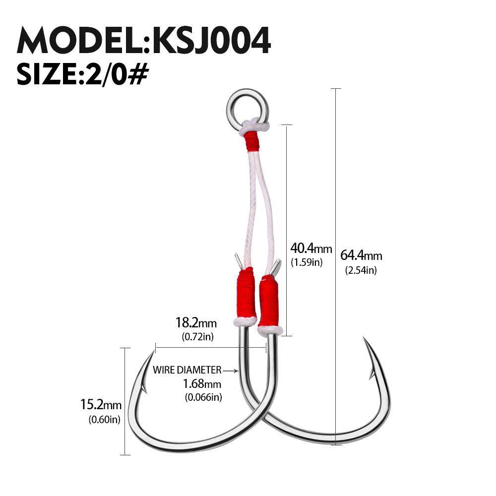 PROBEROS 5PC Metal Jig Assist Hook with Kevlar Line,Solid Ring,Jigging Spoon,Saltwater Fishhook,Corrosion and Seawater Resistance Hook