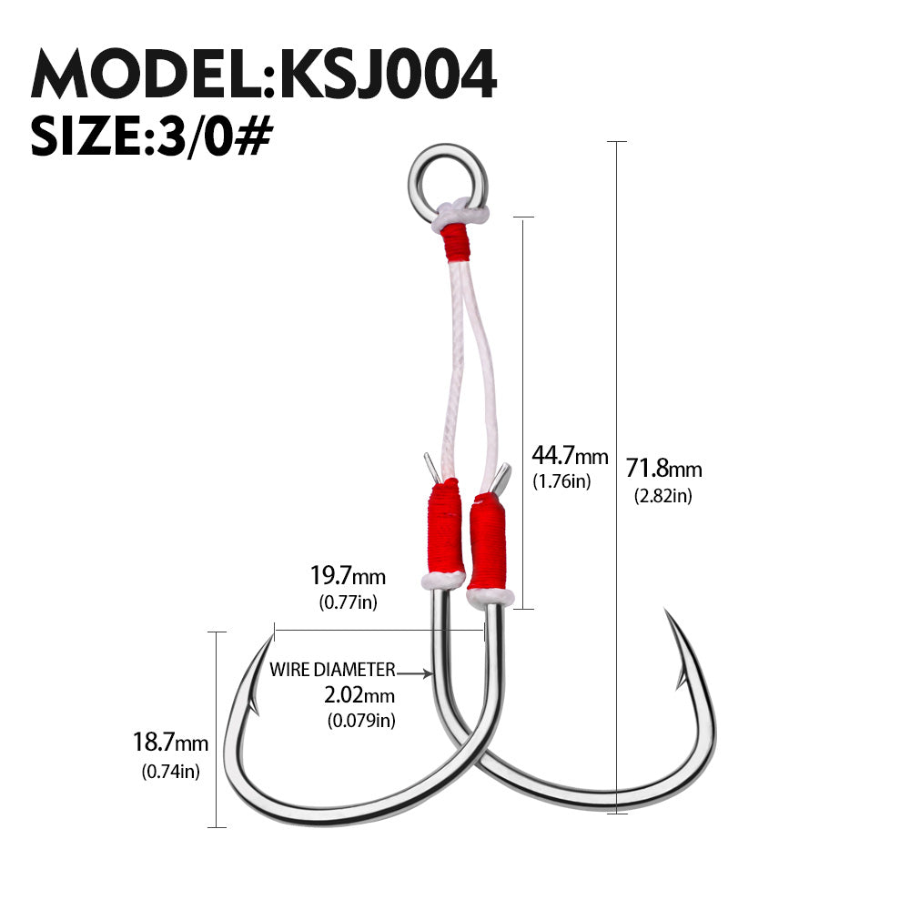 PROBEROS 5PC Metal Jig Assist Hook with Kevlar Line,Solid Ring,Jigging Spoon,Saltwater Fishhook,Corrosion and Seawater Resistance Hook