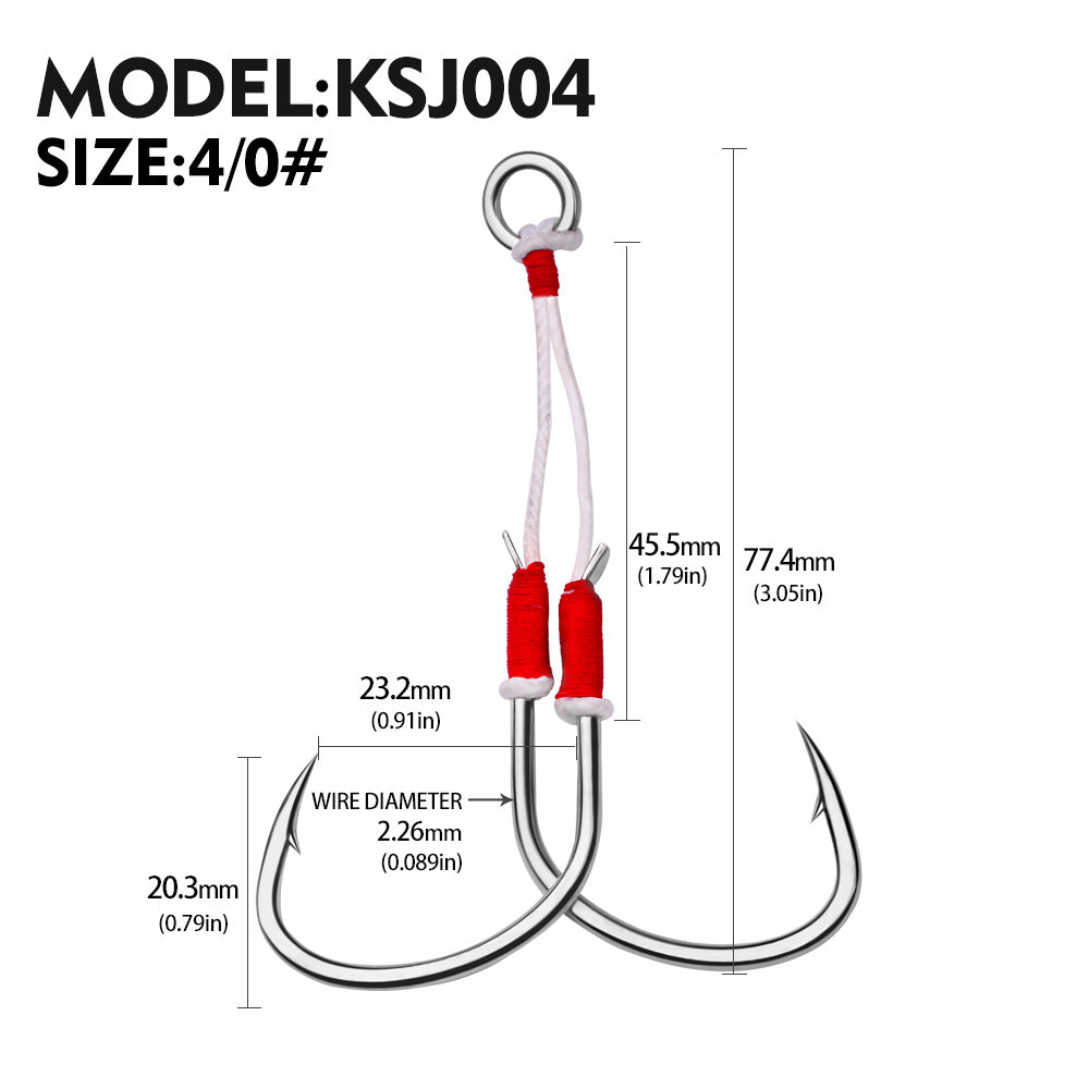 PROBEROS 5PC Metal Jig Assist Hook with Kevlar Line,Solid Ring,Jigging Spoon,Saltwater Fishhook,Corrosion and Seawater Resistance Hook