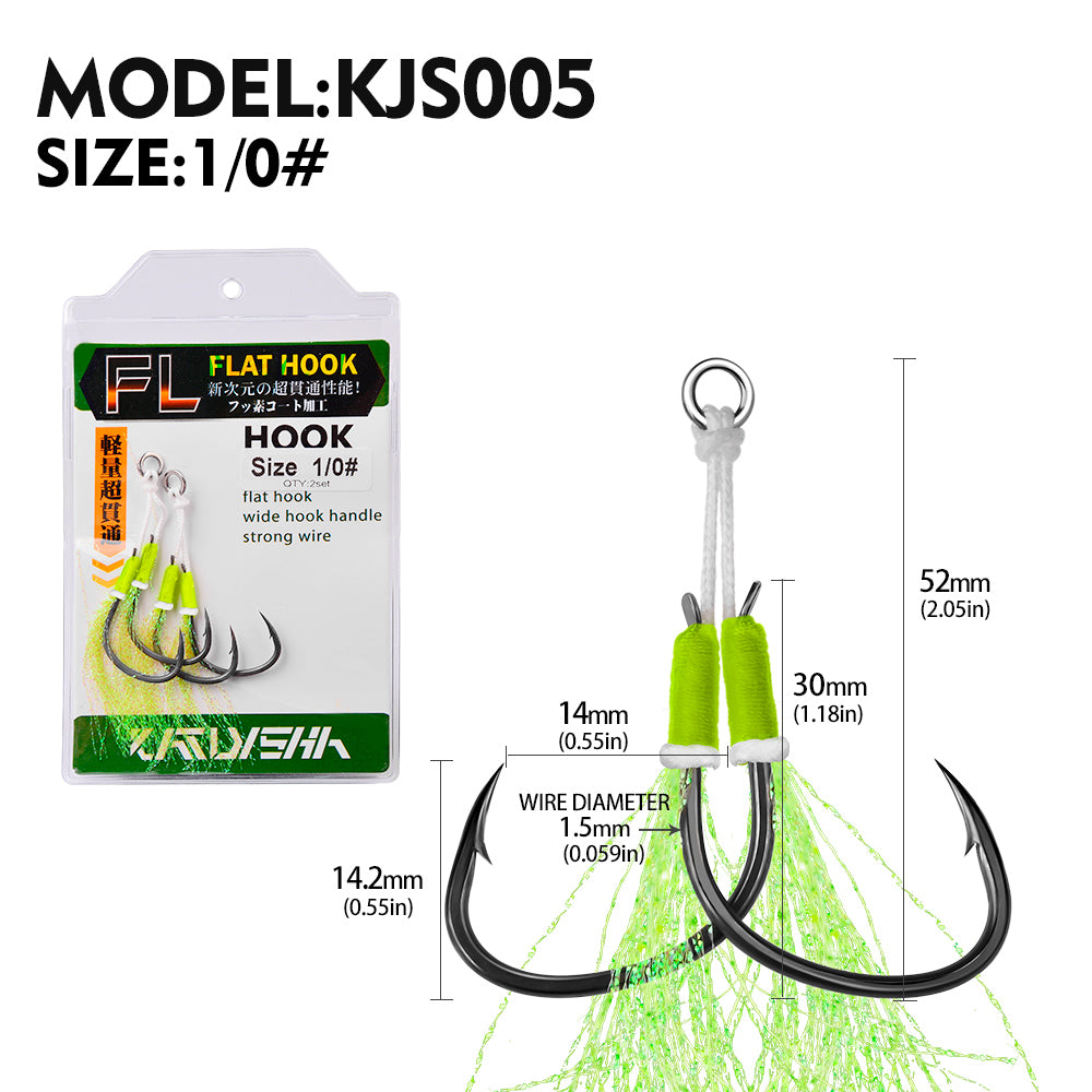 PROBEROS 5pcs Double Fishing Assist Hooks Kit,With tassels Slow Fall Jigging Lures,Perfect for Vertical Jigging,Outdoor fishing