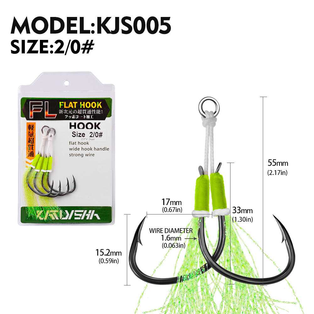 PROBEROS 5pcs Double Fishing Assist Hooks Kit,With tassels Slow Fall Jigging Lures,Perfect for Vertical Jigging,Outdoor fishing