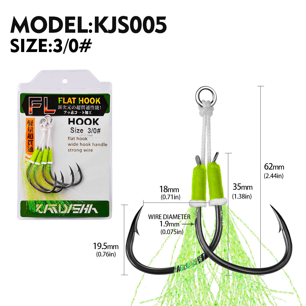 PROBEROS 5pcs Double Fishing Assist Hooks Kit,With tassels Slow Fall Jigging Lures,Perfect for Vertical Jigging,Outdoor fishing