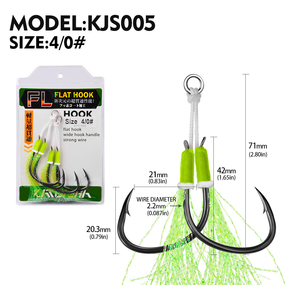 PROBEROS 5pcs Double Fishing Assist Hooks Kit,With tassels Slow Fall Jigging Lures,Perfect for Vertical Jigging,Outdoor fishing