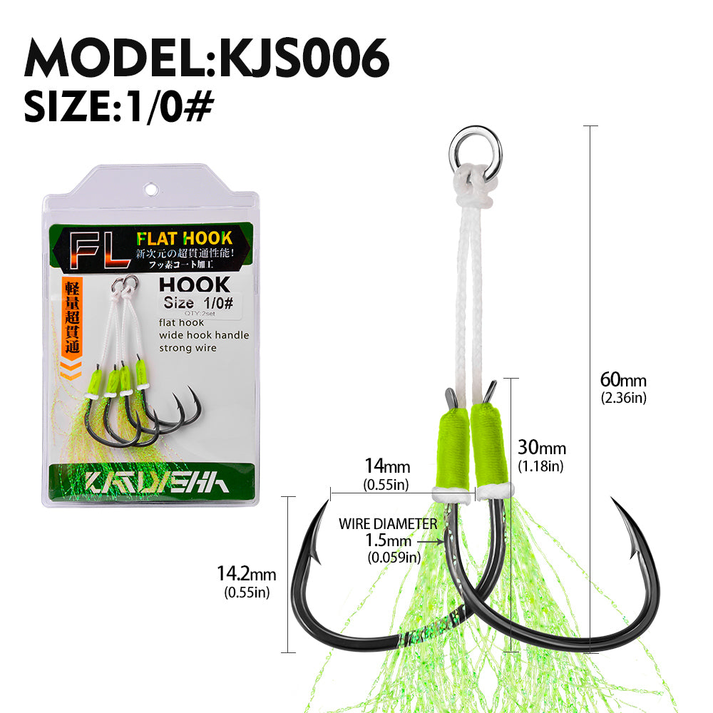 PROBEROS 5pcs Double Fishing Assist Hooks Kit,With tassels Slow Fall Jigging Lures,Perfect for Vertical Jigging,Outdoor fishing