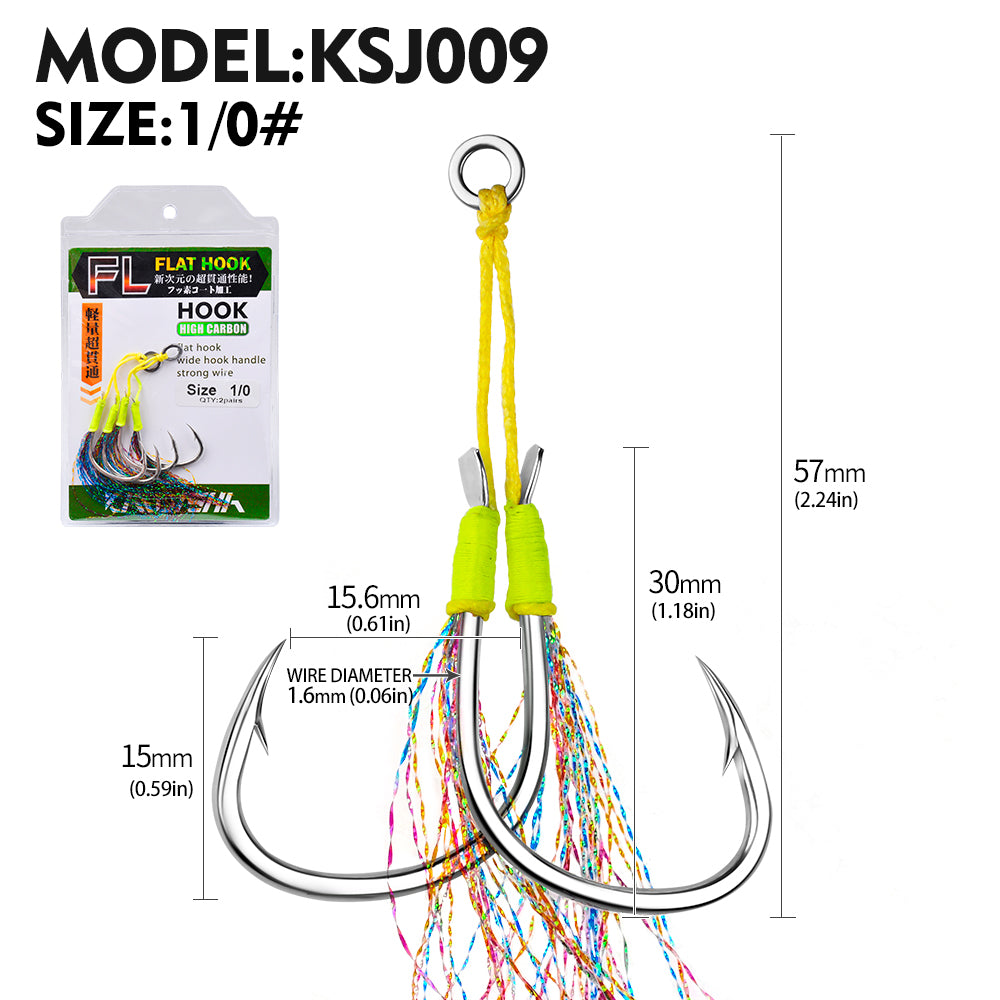 PROBEROS 5PC 2Pairs/lot High Carbon Steel Fishhooks 1/0-2/0-3/0-4/0-5/0# Slow Jig Assist Fishing Twin Hooks Double Barbed Durable Hook Peche