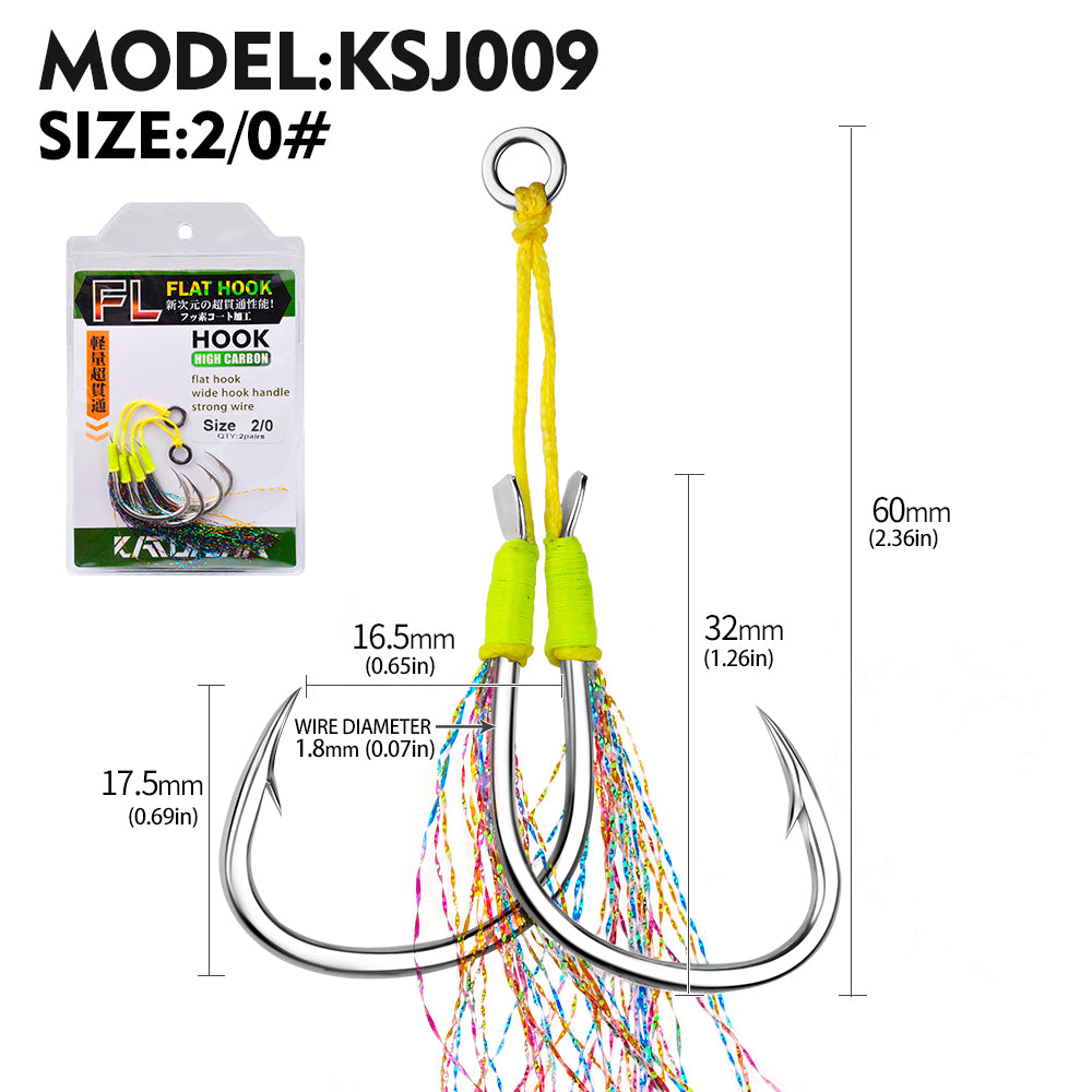 PROBEROS 5PC 2Pairs/lot High Carbon Steel Fishhooks 1/0-2/0-3/0-4/0-5/0# Slow Jig Assist Fishing Twin Hooks Double Barbed Durable Hook Peche