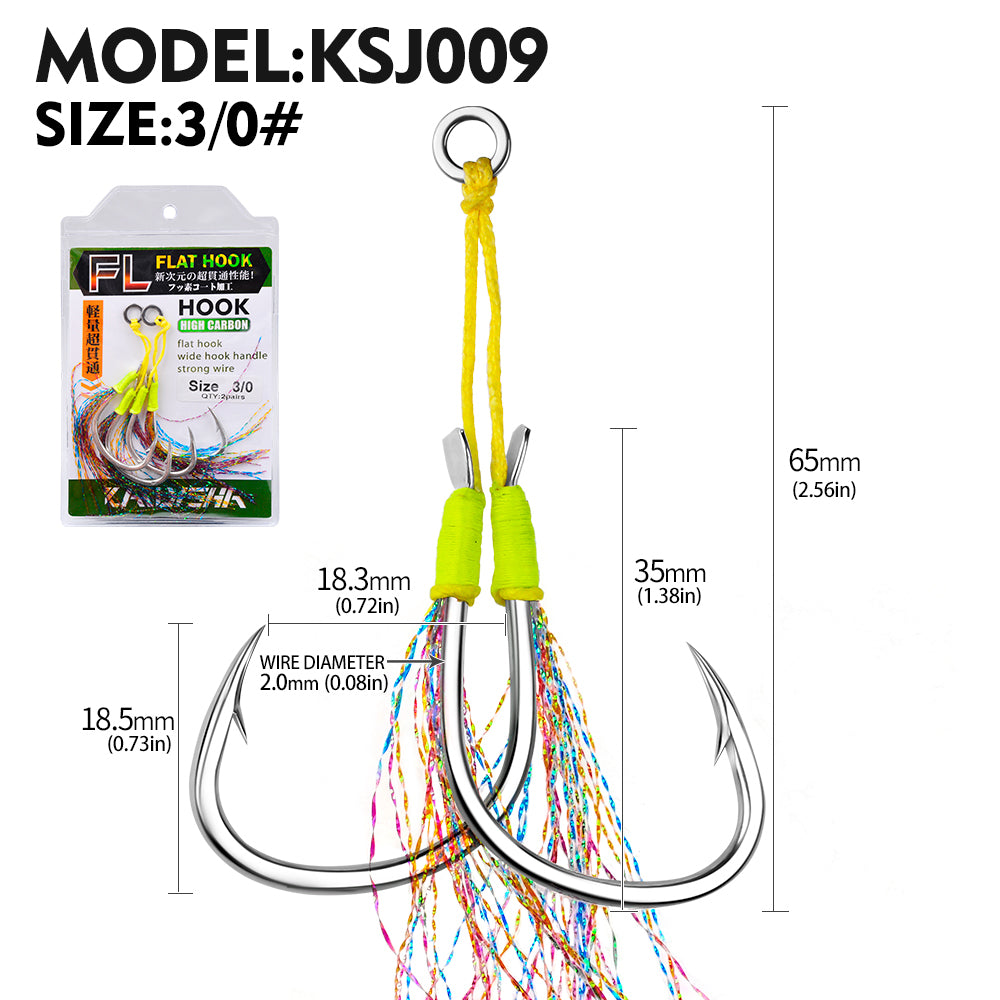PROBEROS 5PC 2Pairs/lot High Carbon Steel Fishhooks 1/0-2/0-3/0-4/0-5/0# Slow Jig Assist Fishing Twin Hooks Double Barbed Durable Hook Peche