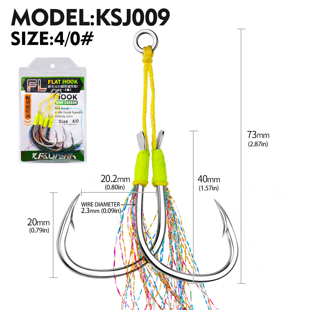 PROBEROS 5PC 2Pairs/lot High Carbon Steel Fishhooks 1/0-2/0-3/0-4/0-5/0# Slow Jig Assist Fishing Twin Hooks Double Barbed Durable Hook Peche
