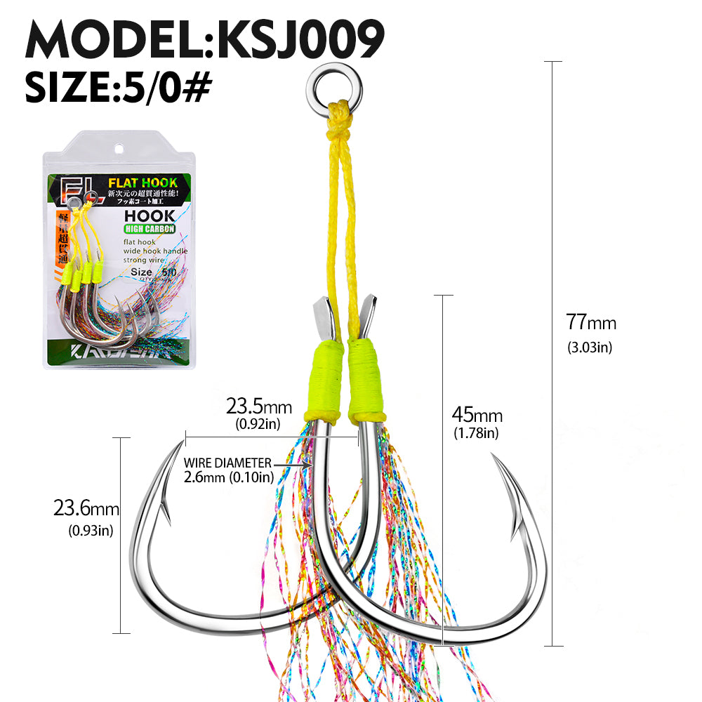 PROBEROS 5PC 2Pairs/lot High Carbon Steel Fishhooks 1/0-2/0-3/0-4/0-5/0# Slow Jig Assist Fishing Twin Hooks Double Barbed Durable Hook Peche