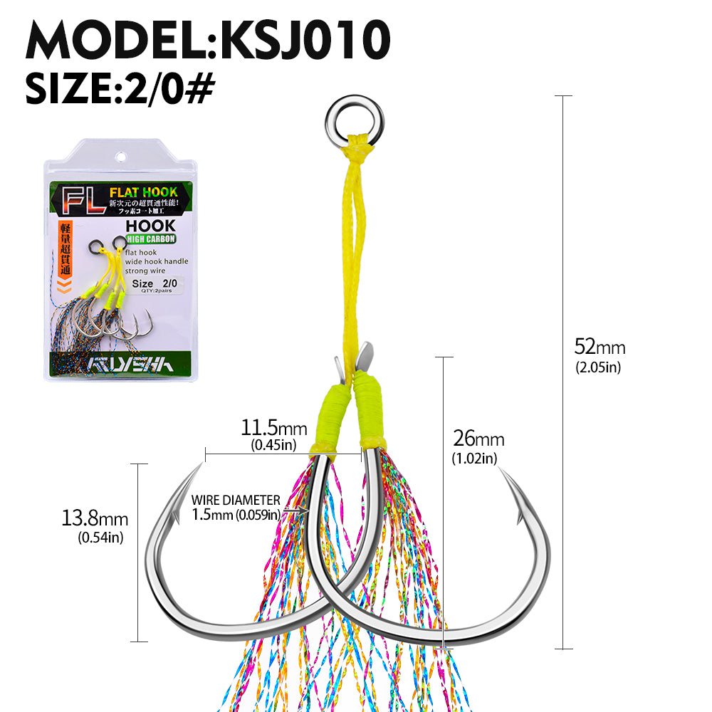 PROBEROS 5PC 1/0 2/0 3/0 4/0 5/0 6/0 Sea Fishing Tackle Slow Jigging Fishing Hook Glow Double Assist Hooks