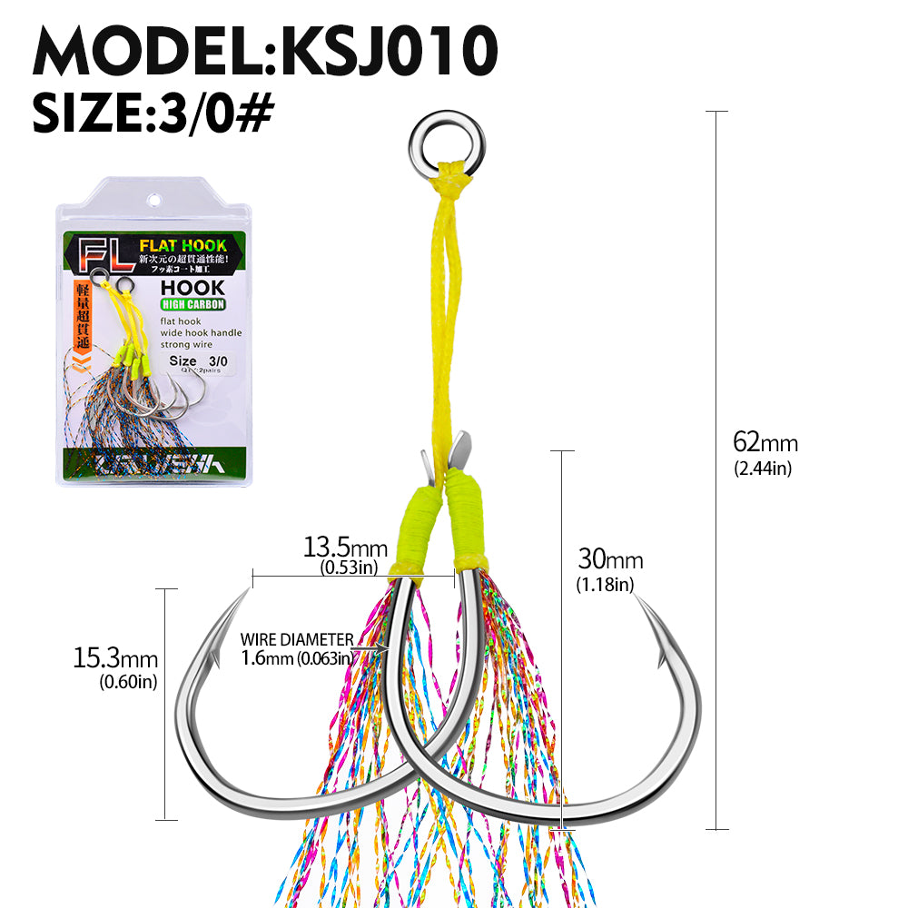 PROBEROS 5PC 1/0 2/0 3/0 4/0 5/0 6/0 Sea Fishing Tackle Slow Jigging Fishing Hook Glow Double Assist Hooks