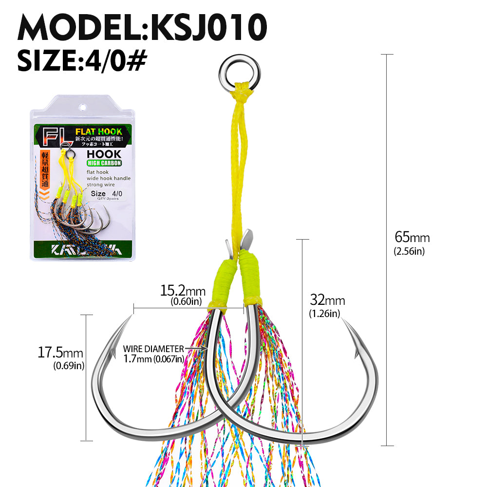 PROBEROS 5PC 1/0 2/0 3/0 4/0 5/0 6/0 Sea Fishing Tackle Slow Jigging Fishing Hook Glow Double Assist Hooks