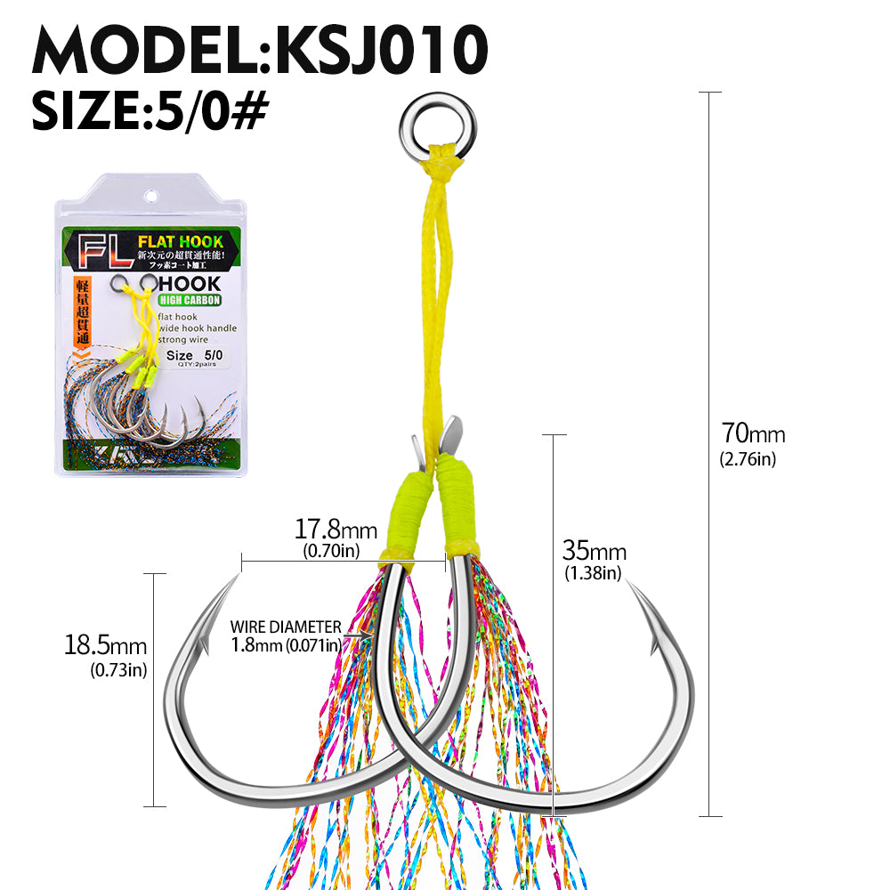 PROBEROS 5PC 1/0 2/0 3/0 4/0 5/0 6/0 Sea Fishing Tackle Slow Jigging Fishing Hook Glow Double Assist Hooks