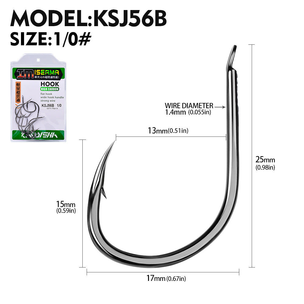 PROBEROS 10 pieces/bag, 5 bags with 50 pieces sold at once Large Size Carp Fishing Hook Offset Circle Hook 1/0-4/0 Single Fly Fishing Jig Hook Barbed Sea Fishhook Tackle Accessories