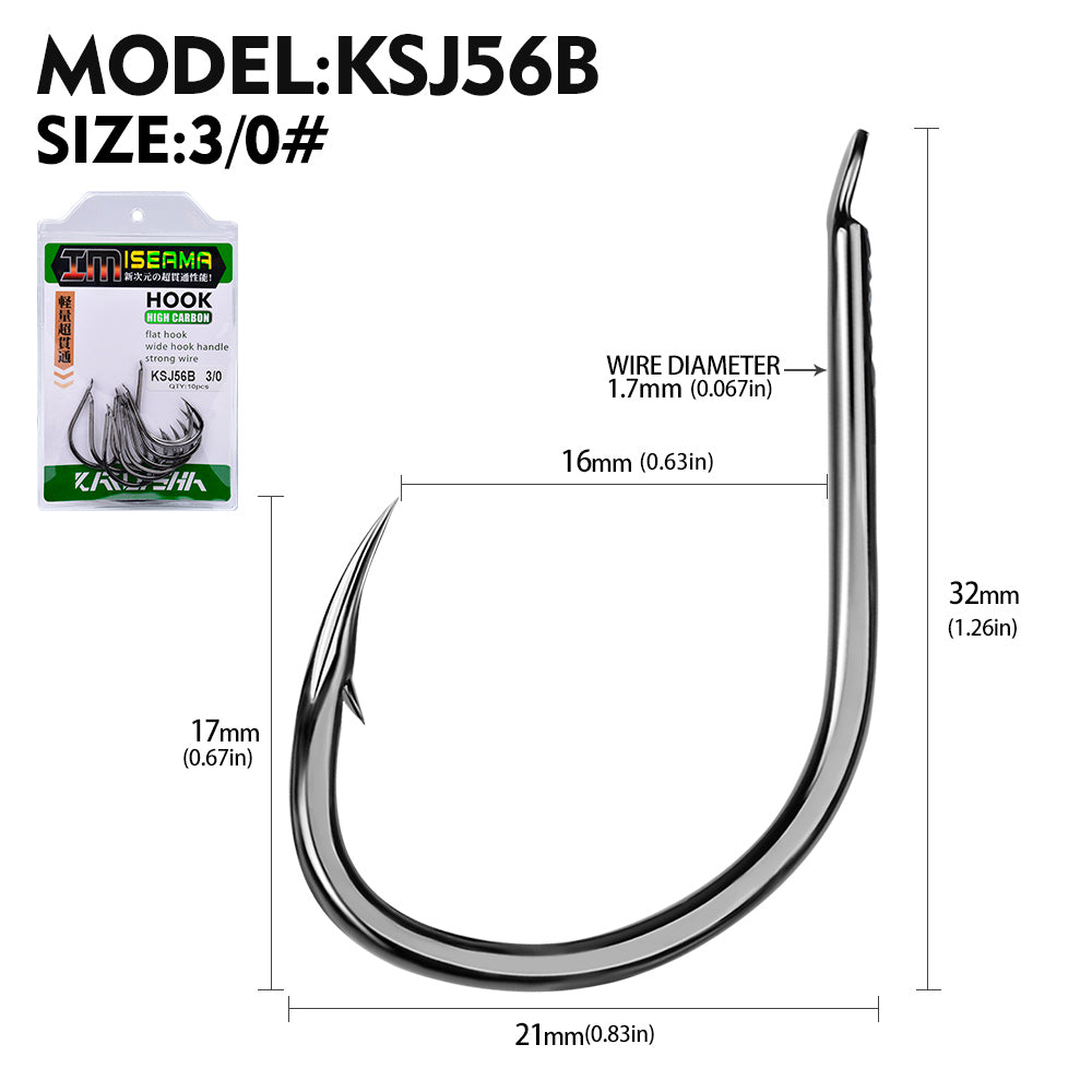 PROBEROS 10 pieces/bag, 5 bags with 50 pieces sold at once Large Size Carp Fishing Hook Offset Circle Hook 1/0-4/0 Single Fly Fishing Jig Hook Barbed Sea Fishhook Tackle Accessories