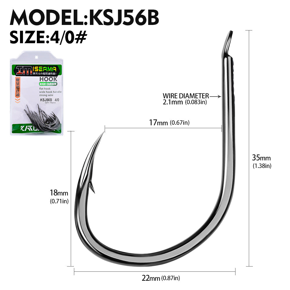 PROBEROS 10 pieces/bag, 5 bags with 50 pieces sold at once Large Size Carp Fishing Hook Offset Circle Hook 1/0-4/0 Single Fly Fishing Jig Hook Barbed Sea Fishhook Tackle Accessories