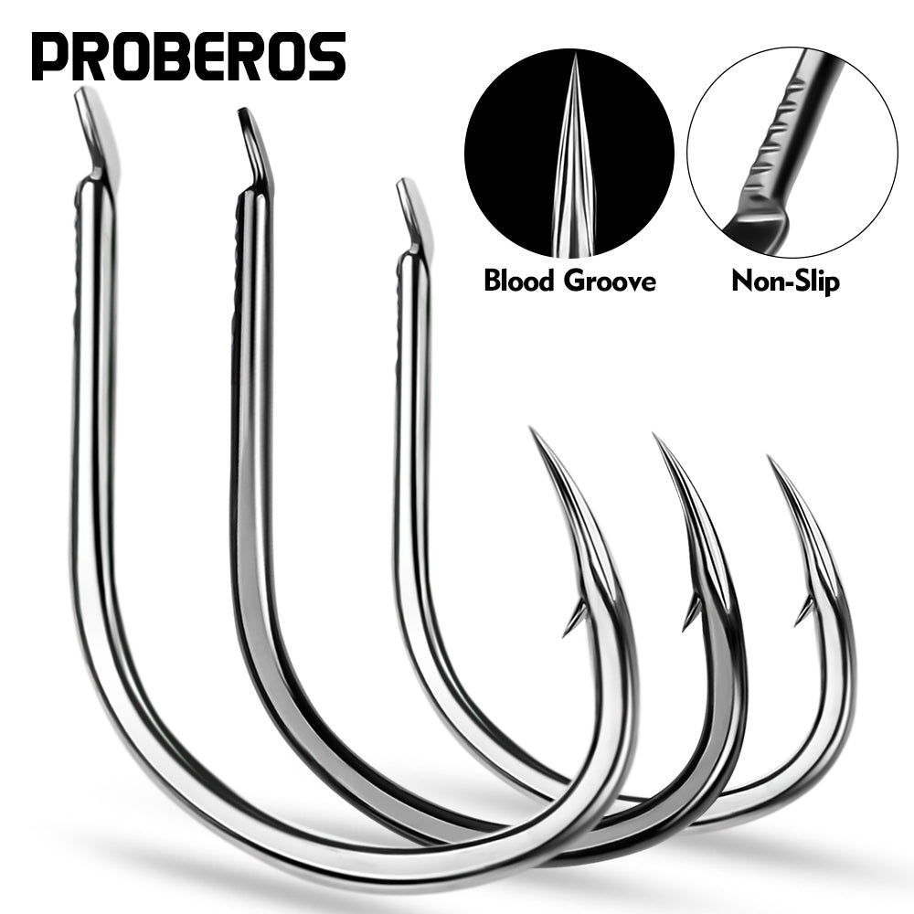 PROBEROS 10 pieces/bag, 5 bags with 50 pieces sold at once Large Size Carp Fishing Hook Offset Circle Hook 1/0-4/0 Single Fly Fishing Jig Hook Barbed Sea Fishhook Tackle Accessories