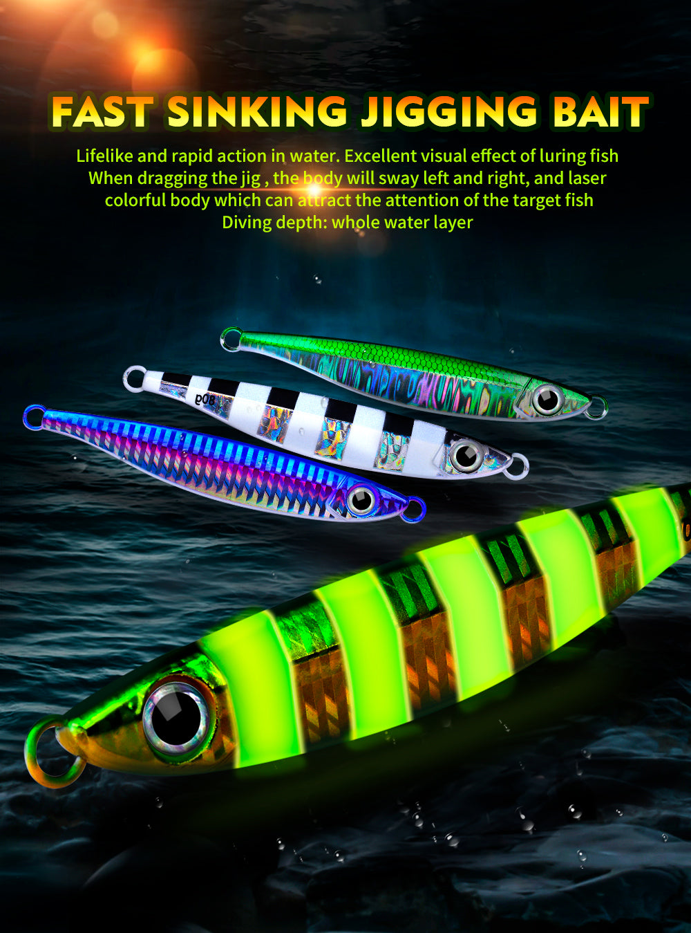 PROBEROS 5pcs Luminous Fishing Lure - Slow Jigging Hard Lure, Iron Plate Fish Design, Realistic Stripes & Marble Patterns, Sunken Throwing Device for Fishing, Fishing Lure
