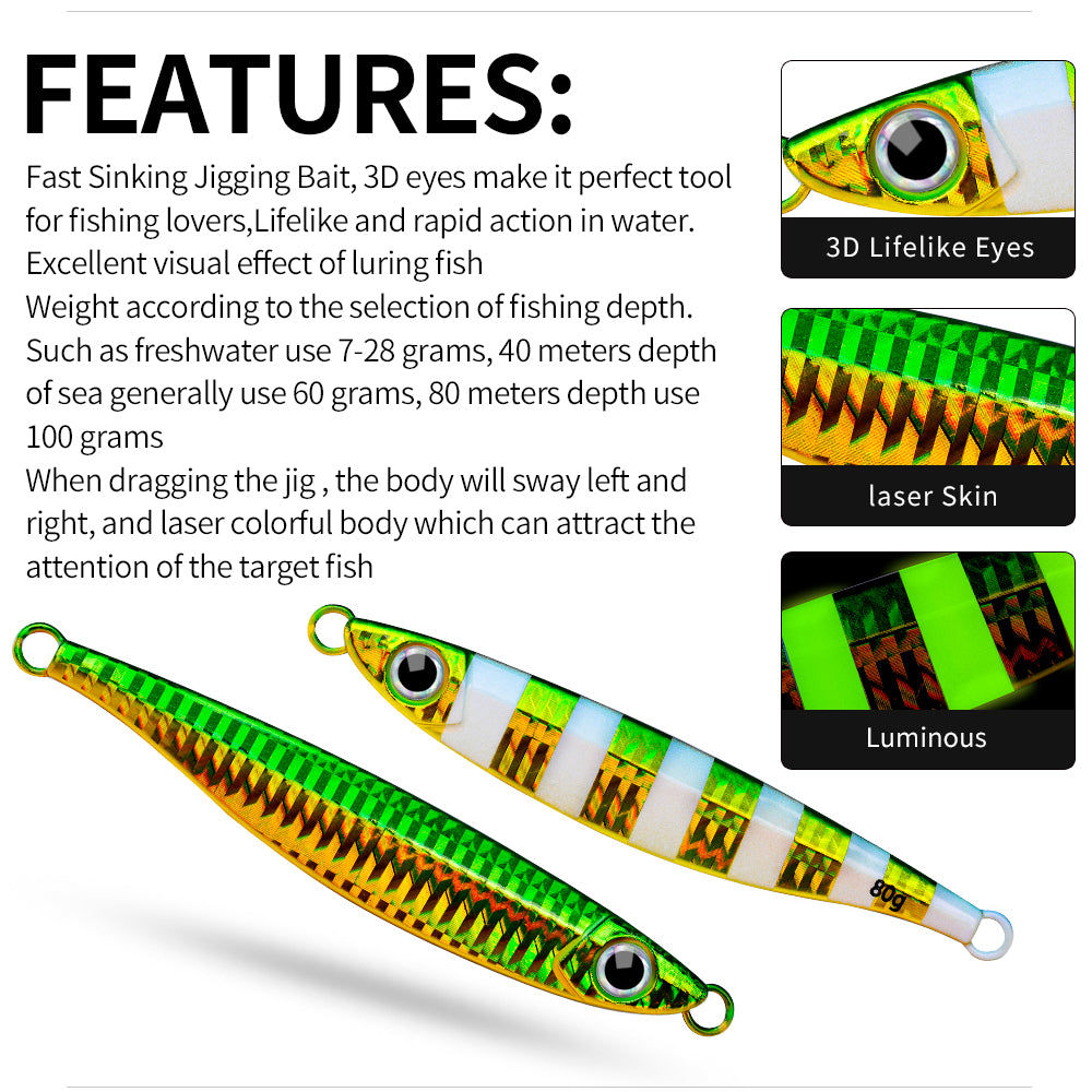 PROBEROS 5pcs Luminous Fishing Lure - Slow Jigging Hard Lure, Iron Plate Fish Design, Realistic Stripes & Marble Patterns, Sunken Throwing Device for Fishing, Fishing Lure