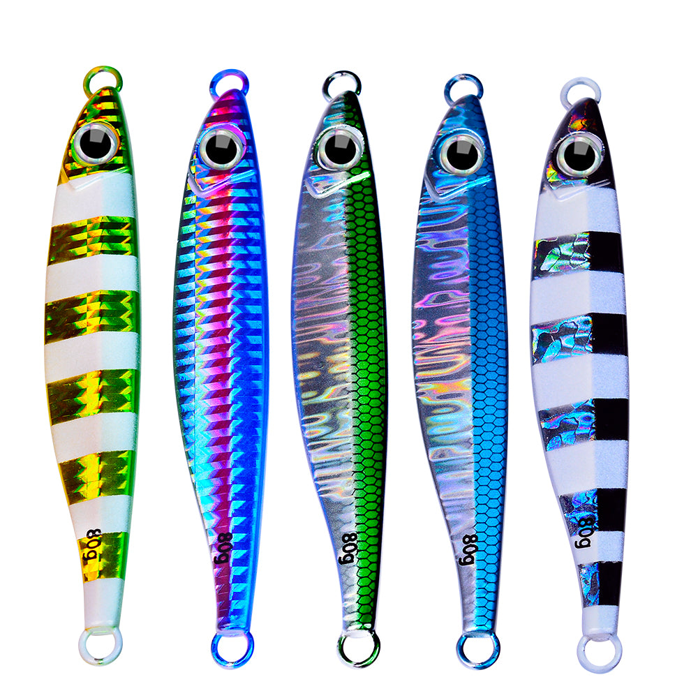 PROBEROS 5pcs Luminous Fishing Lure - Slow Jigging Hard Lure, Iron Plate Fish Design, Realistic Stripes & Marble Patterns, Sunken Throwing Device for Fishing, Fishing Lure