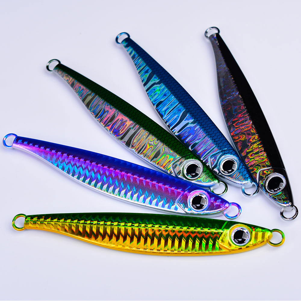 PROBEROS 5pcs Luminous Fishing Lure - Slow Jigging Hard Lure, Iron Plate Fish Design, Realistic Stripes & Marble Patterns, Sunken Throwing Device for Fishing, Fishing Lure