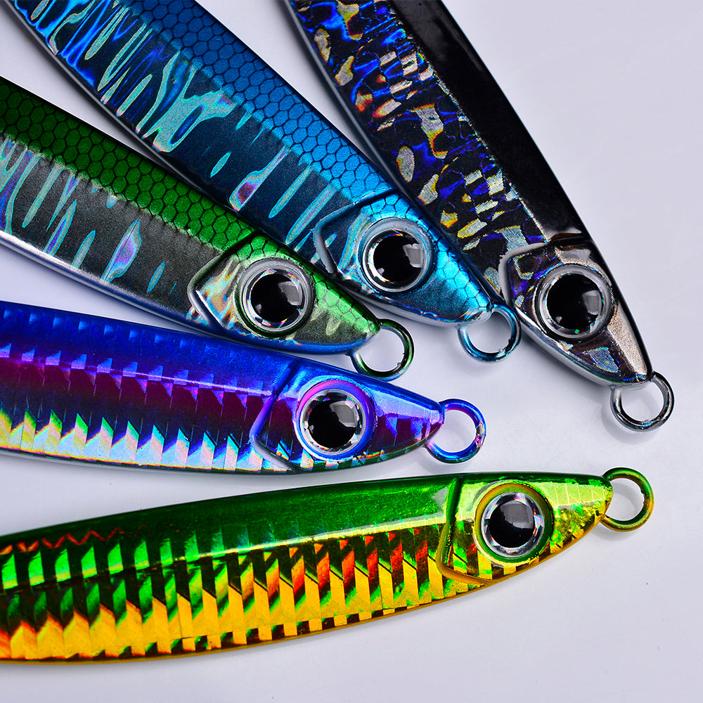 PROBEROS 5pcs Luminous Fishing Lure - Slow Jigging Hard Lure, Iron Plate Fish Design, Realistic Stripes & Marble Patterns, Sunken Throwing Device for Fishing, Fishing Lure