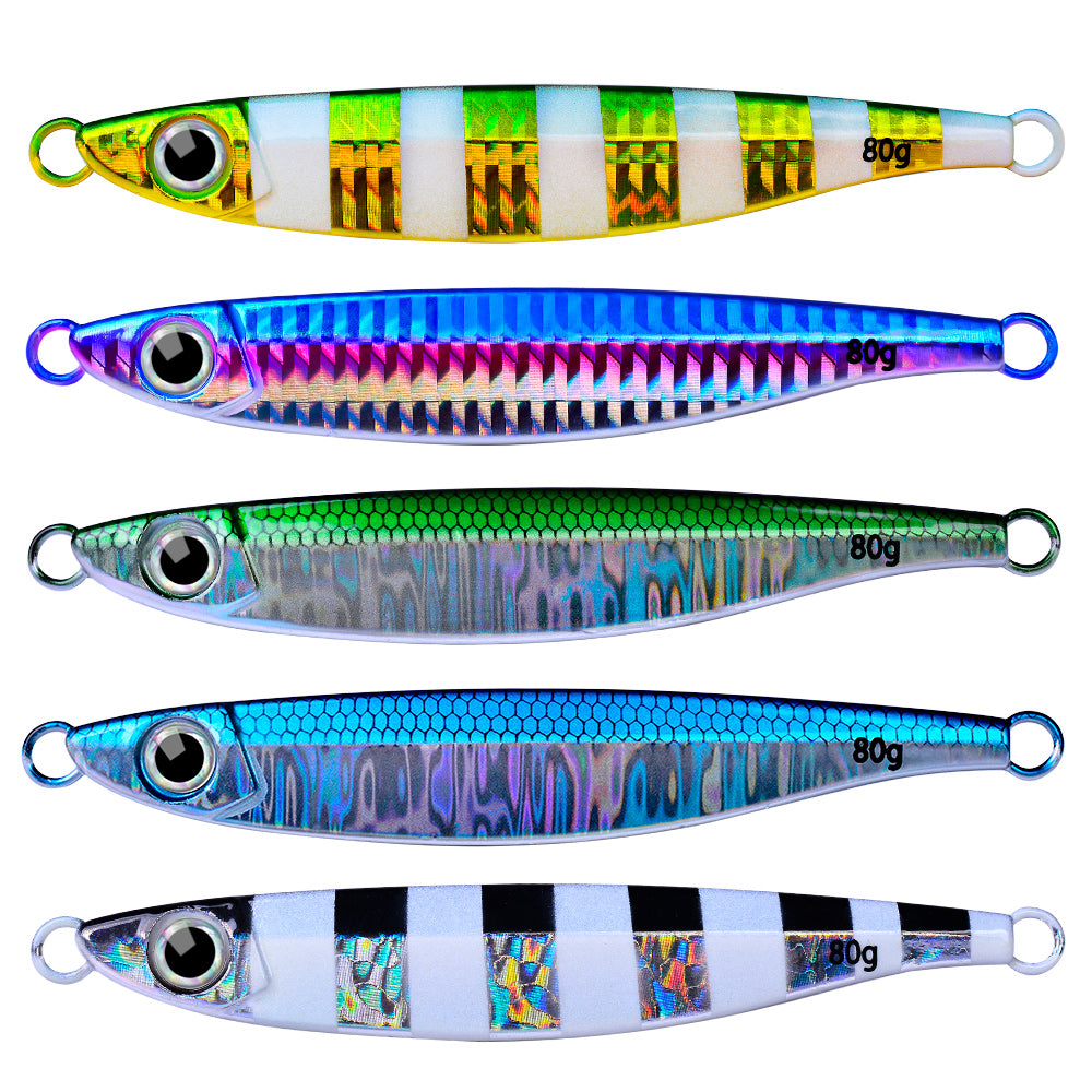 PROBEROS 5pcs Luminous Fishing Lure - Slow Jigging Hard Lure, Iron Plate Fish Design, Realistic Stripes & Marble Patterns, Sunken Throwing Device for Fishing, Fishing Lure