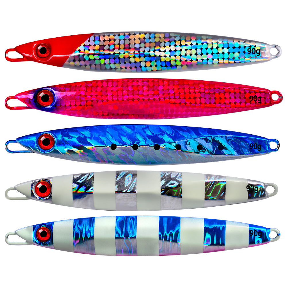 PROBEROS 5PCS 70g 90g Laser Luminous Deep Sea Metal Jig Fishing Jigbait Spoon Baits Jig Lure Fast Sinking Fishing Tackle