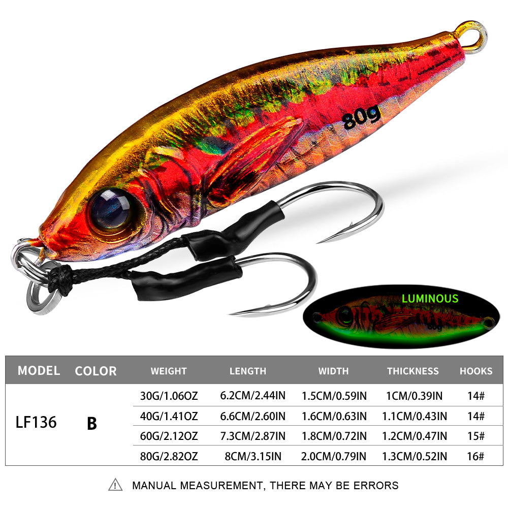 PROBEROS 5pcs Luminous Jigging Lure 30-40-60-80g Metal Jigs Fishing Bait Sea Fishing Jig Spoon Trolling Wobbler Hard Isca Pesca