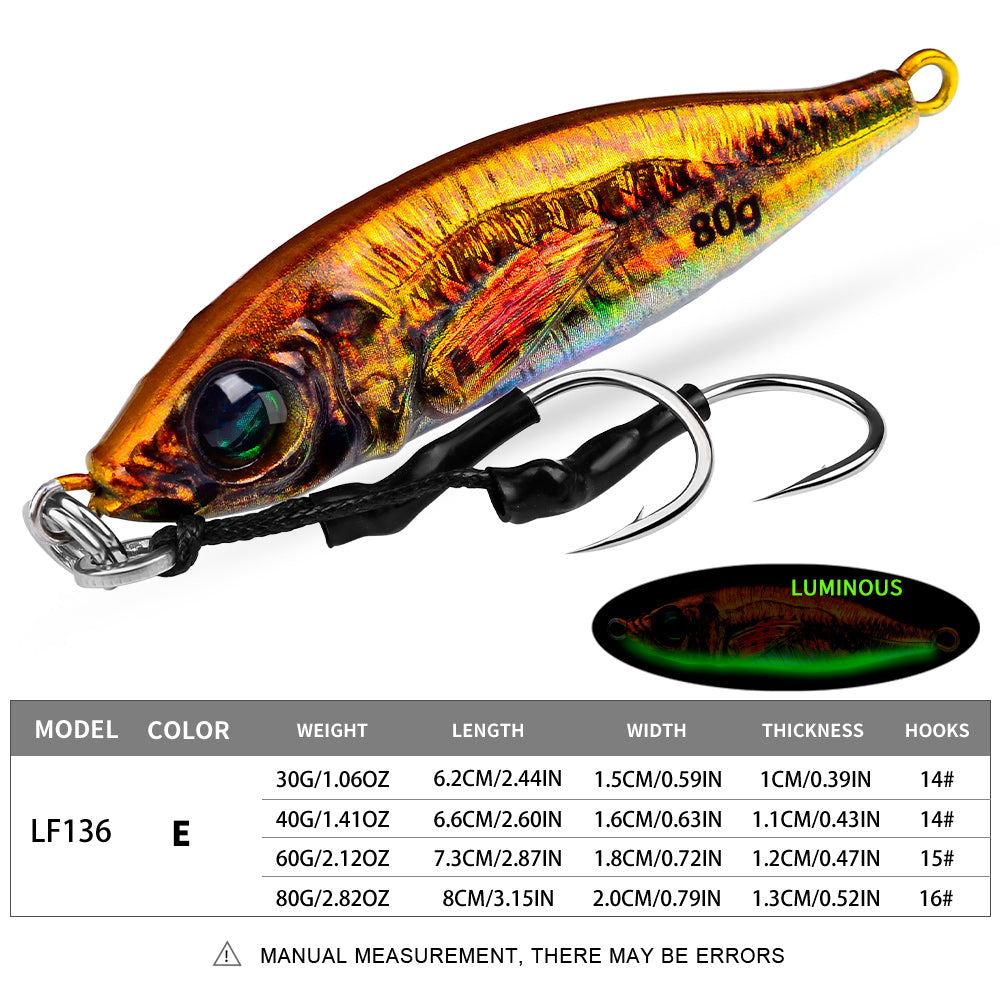 PROBEROS 5pcs Luminous Jigging Lure 30-40-60-80g Metal Jigs Fishing Bait Sea Fishing Jig Spoon Trolling Wobbler Hard Isca Pesca