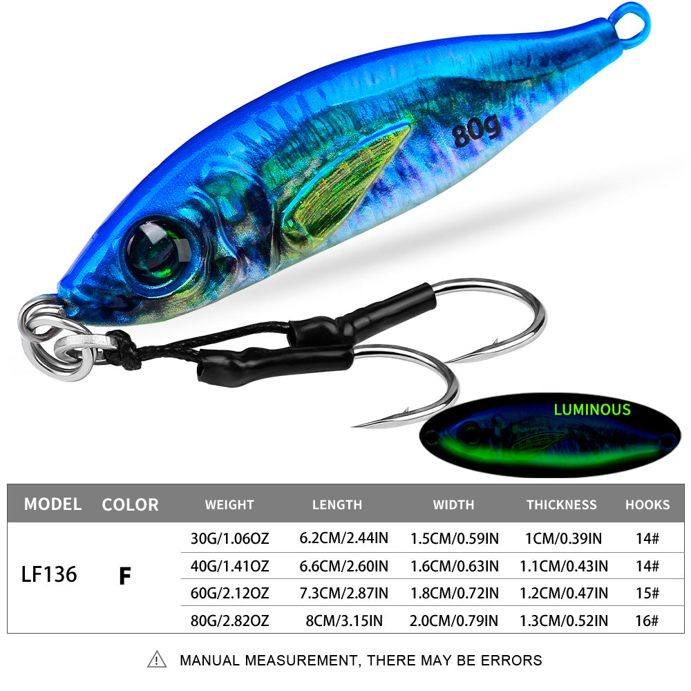 PROBEROS 5pcs Luminous Jigging Lure 30-40-60-80g Metal Jigs Fishing Bait Sea Fishing Jig Spoon Trolling Wobbler Hard Isca Pesca