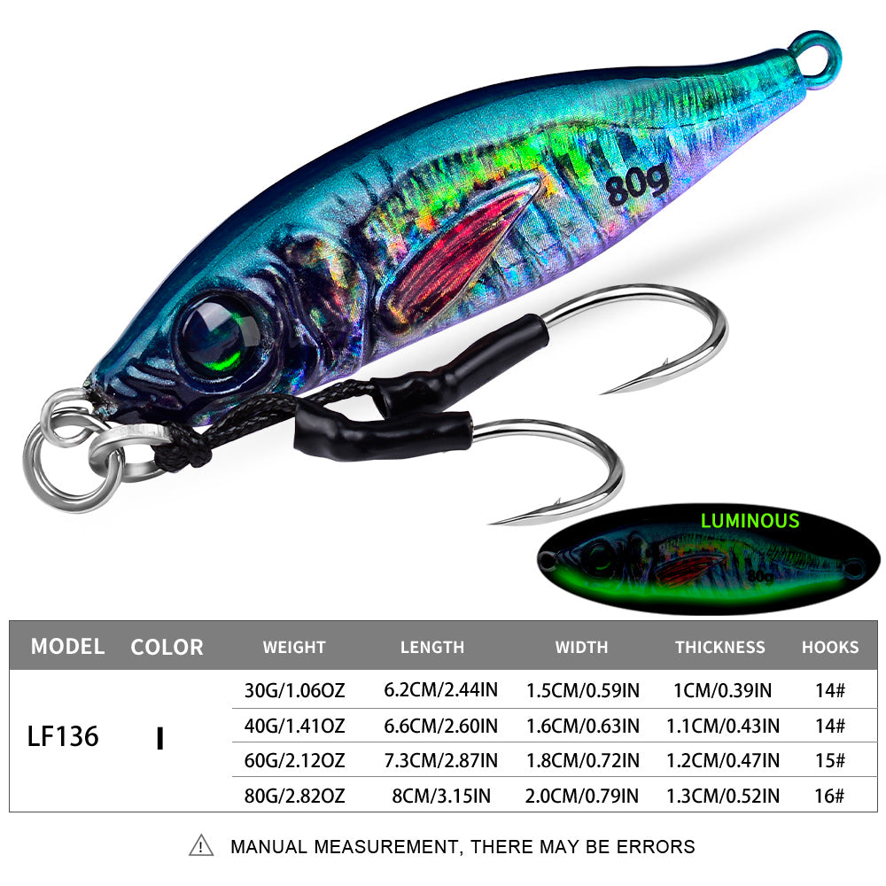 PROBEROS 5pcs Luminous Jigging Lure 30-40-60-80g Metal Jigs Fishing Bait Sea Fishing Jig Spoon Trolling Wobbler Hard Isca Pesca