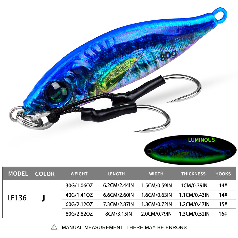 PROBEROS 5pcs Luminous Jigging Lure 30-40-60-80g Metal Jigs Fishing Bait Sea Fishing Jig Spoon Trolling Wobbler Hard Isca Pesca