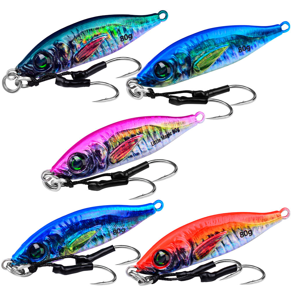 PROBEROS 5pcs Luminous Jigging Lure 30-40-60-80g Metal Jigs Fishing Bait Sea Fishing Jig Spoon Trolling Wobbler Hard Isca Pesca