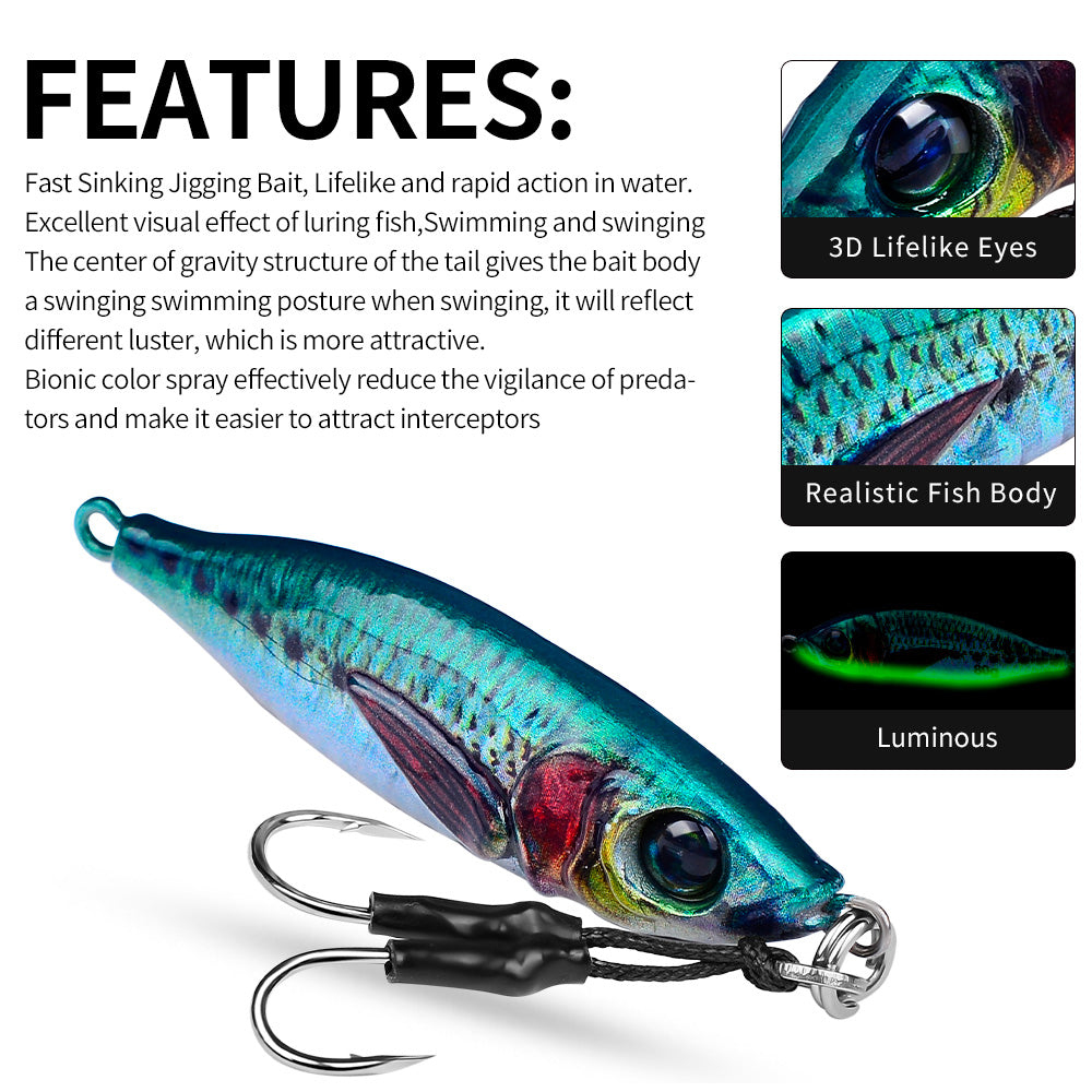 PROBEROS 5pcs Luminous Jigging Lure 30-40-60-80g Metal Jigs Fishing Bait Sea Fishing Jig Spoon Trolling Wobbler Hard Isca Pesca
