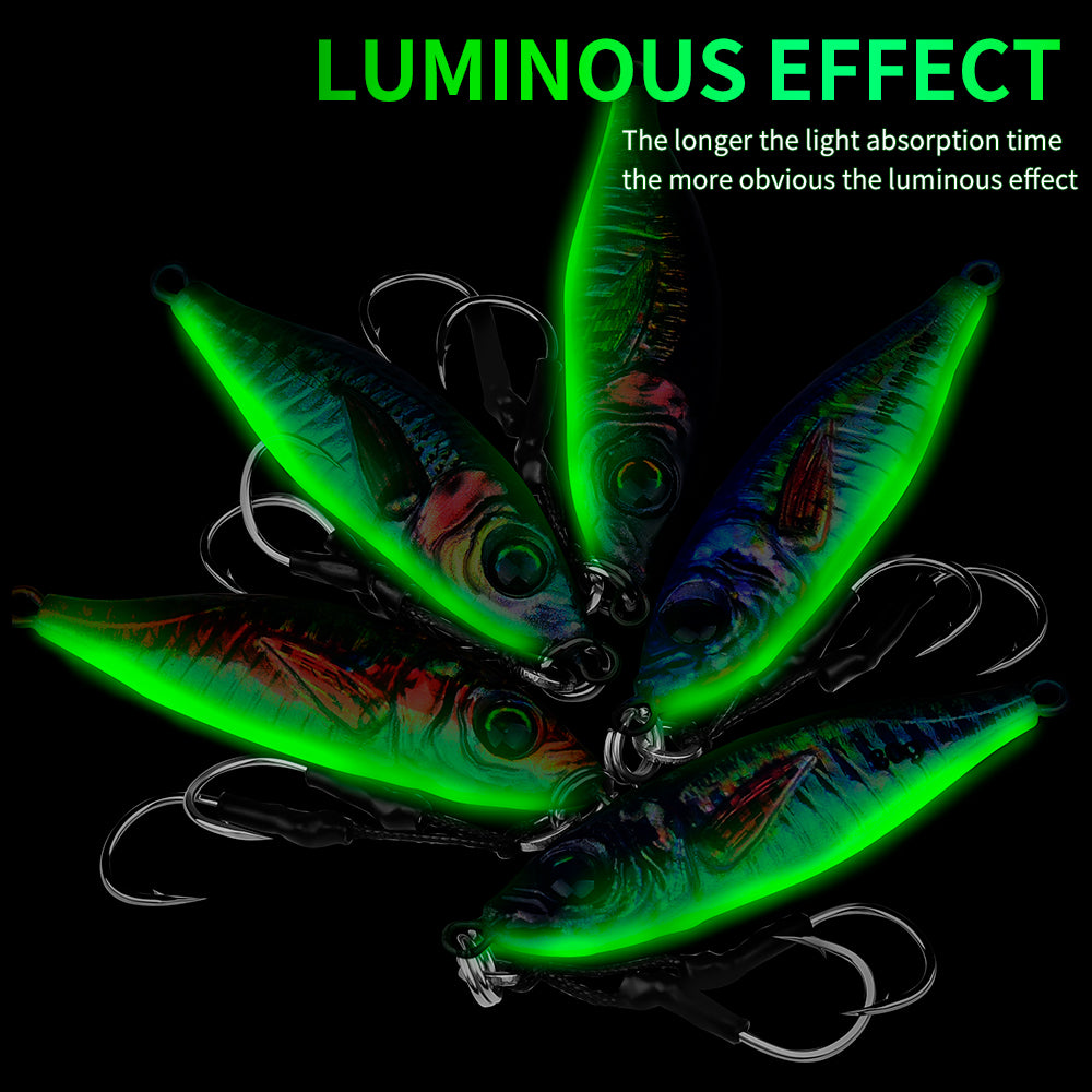 PROBEROS 5pcs Luminous Jigging Lure 30-40-60-80g Metal Jigs Fishing Bait Sea Fishing Jig Spoon Trolling Wobbler Hard Isca Pesca