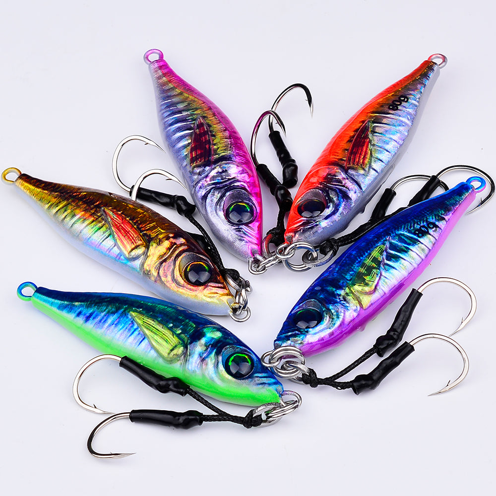 PROBEROS 5pcs Luminous Jigging Lure 30-40-60-80g Metal Jigs Fishing Bait Sea Fishing Jig Spoon Trolling Wobbler Hard Isca Pesca