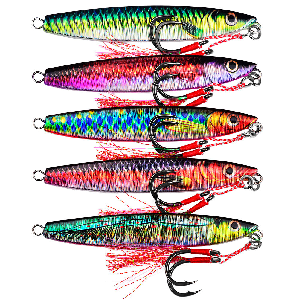 PROBEROS 5pcs Long shot Metal Jigging Spoon 3D Print Laser Artificial Bait Boat Fishing Jig Lures Super Hard Fish Fishing Lures