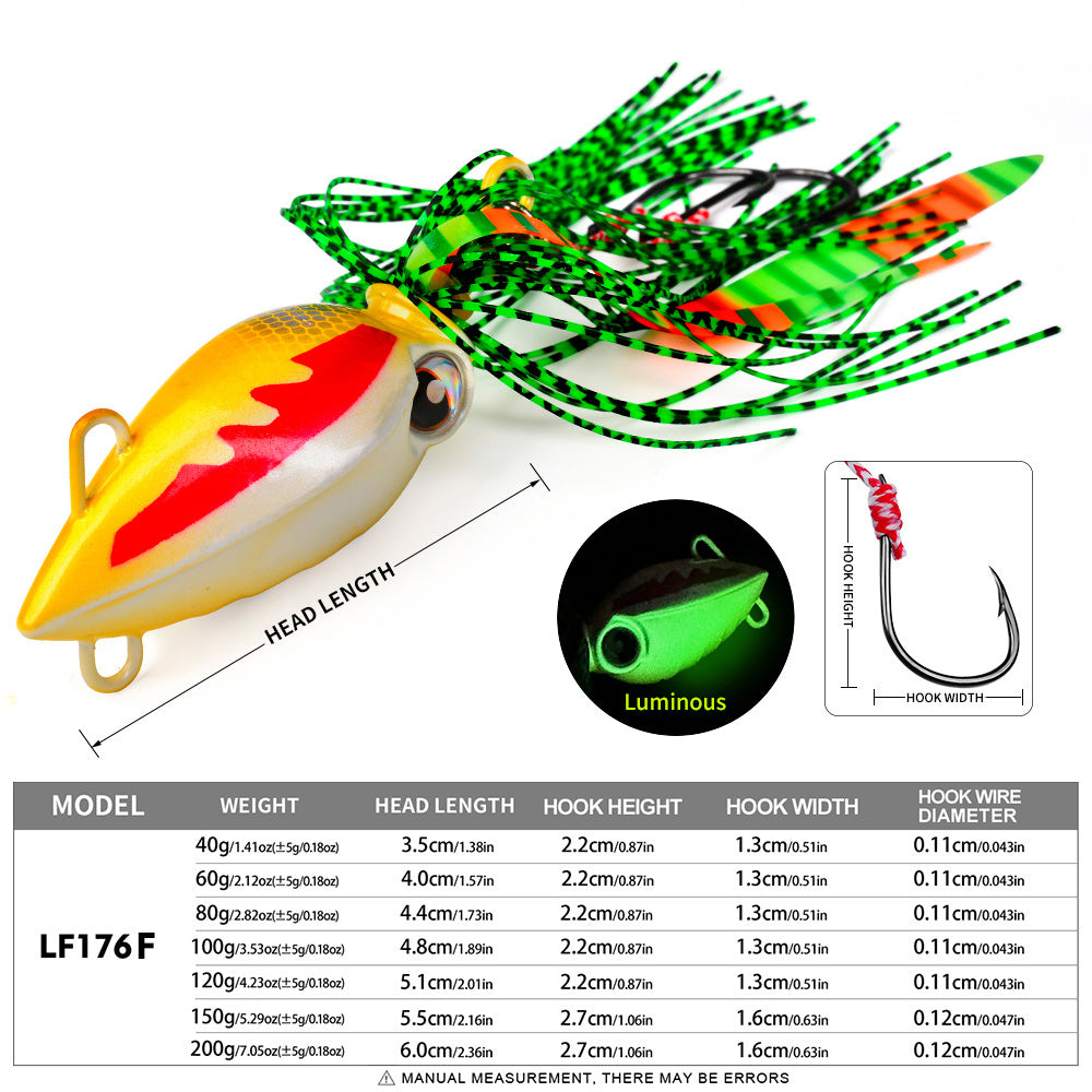 PROBEROS Kabura Slider Jig Head with Skirt 6 Colors (A-F) Saltwater Fishing Lure 40g-200g (1PC Pack)