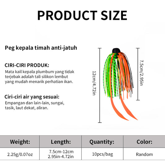 SUNLURE 10PCS/Bag Bright Skirted Fishing Lures Ready to Fish Jigs for Quick Catches 2.25g 7.5-12cm Long