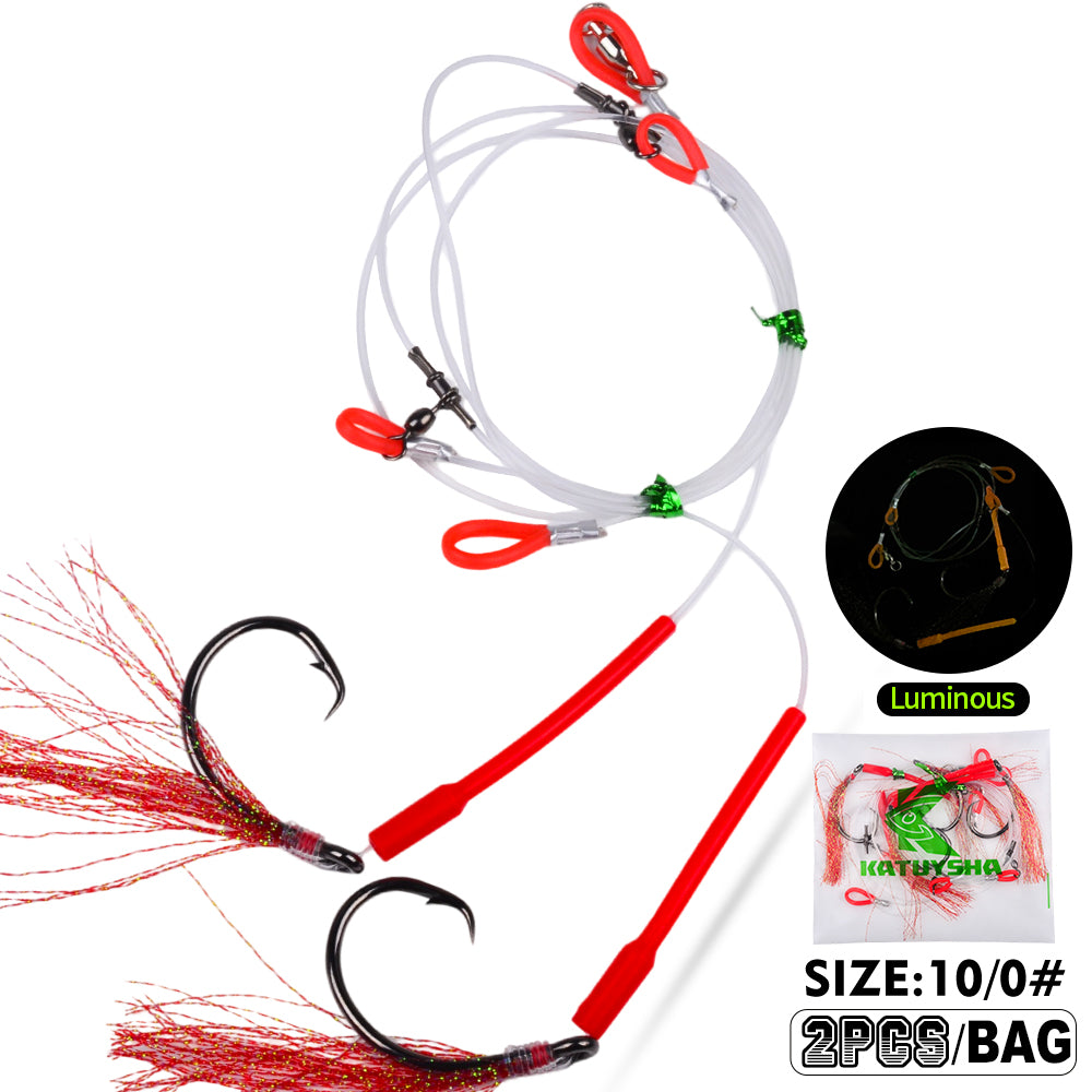 PROBEROS PJ036 Jigging Hook Rig High Carbon Steel Wire Leader Assist Hook with Flash Skirt Saltwater Fishing