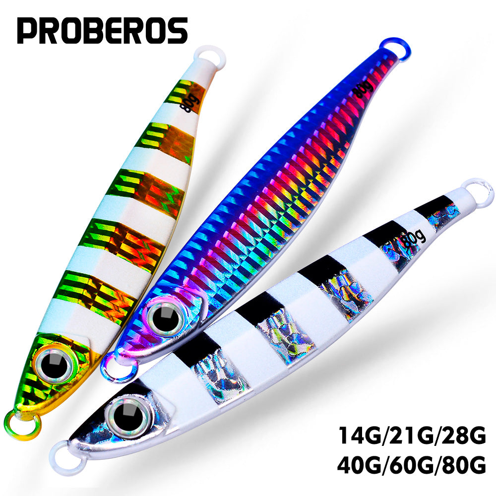 PROBEROS 5pcs Luminous Fishing Lure - Slow Jigging Hard Lure, Iron Plate Fish Design, Realistic Stripes & Marble Patterns, Sunken Throwing Device for Fishing, Fishing Lure