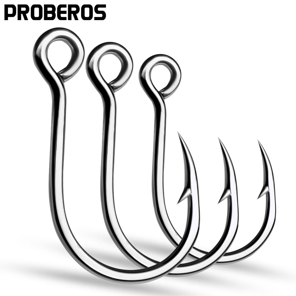 PROBEROS 20 pieces/bag, 5 bags with 100 pieces sold at onceSingle Fishing Hooks 6-4-2-1-1/0-2/0-3/0 Big Eye Fishhooks High Carbon Steel Barbed Sharp Hooks for Lure Pesca