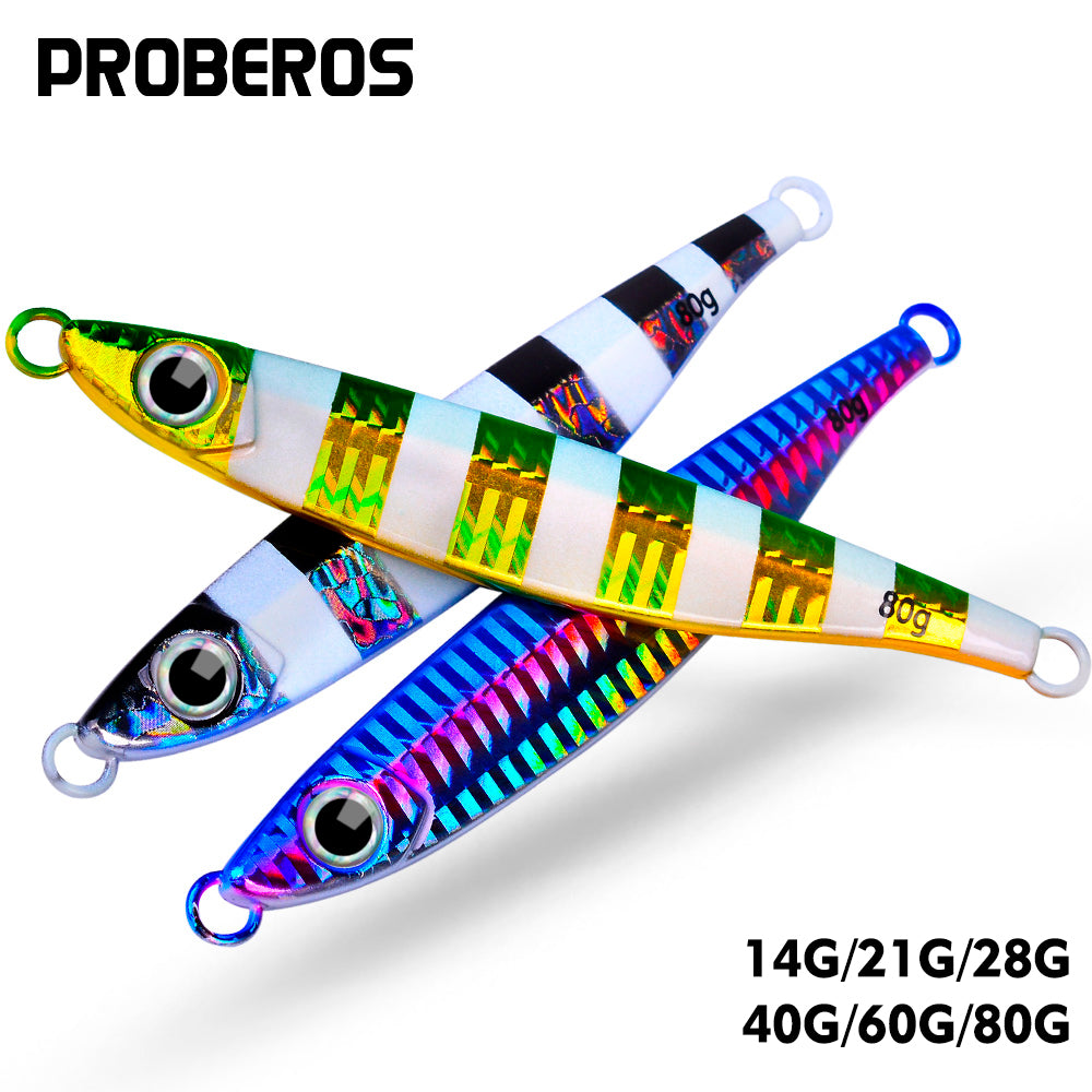 PROBEROS 5pcs Luminous Fishing Lure - Slow Jigging Hard Lure, Iron Plate Fish Design, Realistic Stripes & Marble Patterns, Sunken Throwing Device for Fishing, Fishing Lure