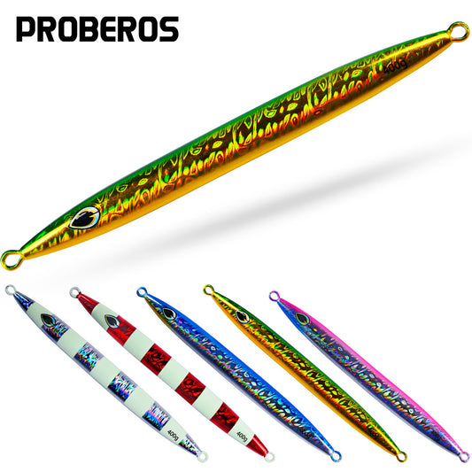 PROBEROS Lead Slow Jigging Lure Glow in Dark Luminous Stripe 3D Fish Eye Saltwater Tuna Fishing Bait 120g-400g (1PC Pack)