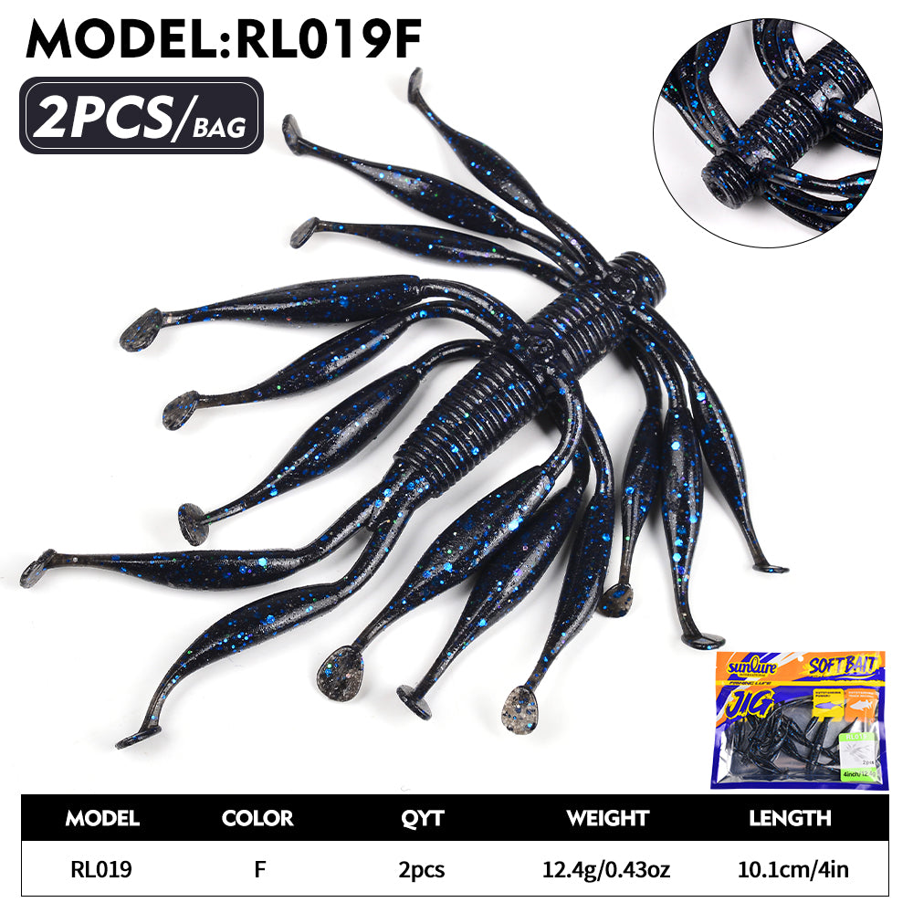 Sunlure 10.1cm&12.4g Octopus Tentacles Unique Shape Silicone Soft Fish Bait 2PCS/Bag Artificial Simulation Swimming Bait Trout Bass Seawater Swimming Fishing Lures