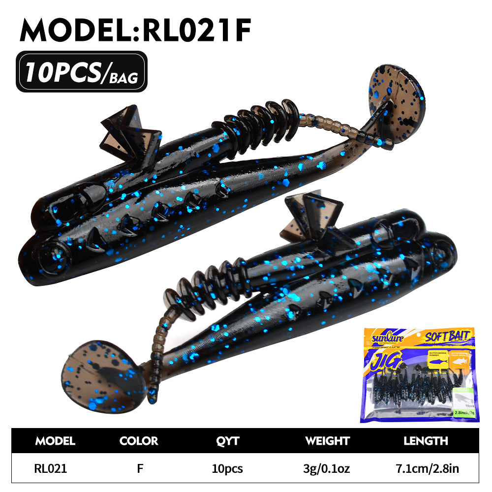 Sunlure 7.1cm/3g Artificial Soft Plastic Bait 10PCS/bag Crab Clamp T Shaped Tail Wobblers Swimming Bait 6 Color Bass Salmon Seawater Fishing Lures