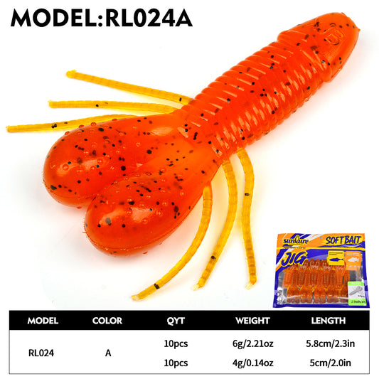 sunlure Ribbed Insect Shaped Design Biomimetic Soft Lures 6 unique Colors Shapes Bass Trout Seawater Fishing Bait 10PC/Bag Artificial silicone Wobbler Swimbait